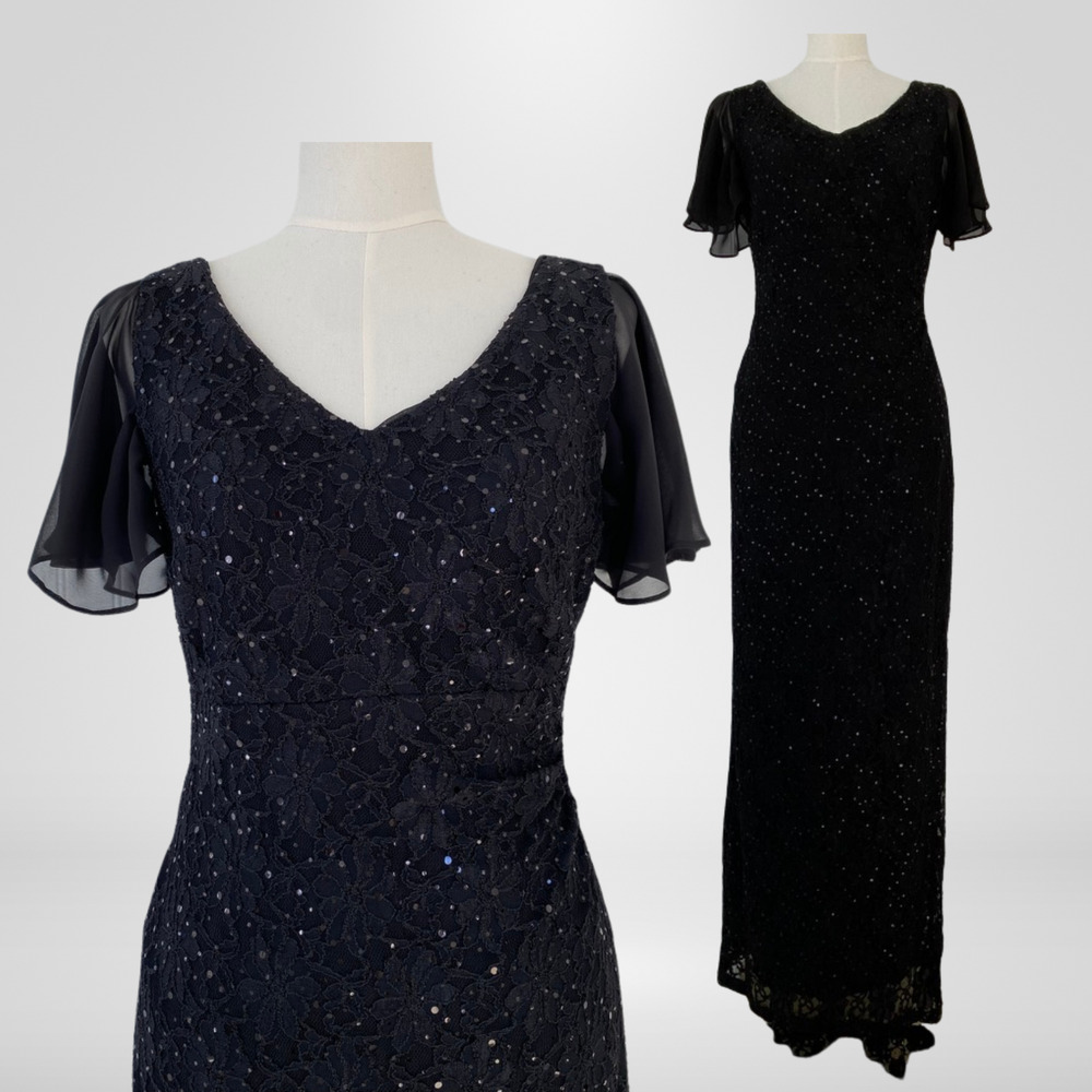 Vintage‎ Womens Whimsigoth Lace Maxi Dress Size 5 Sequins Empire Waist 90s Glam